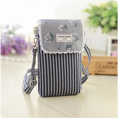 Women Striped Crossbody Bag Canvas Shoulder Small Mobile Phone Bag Girls