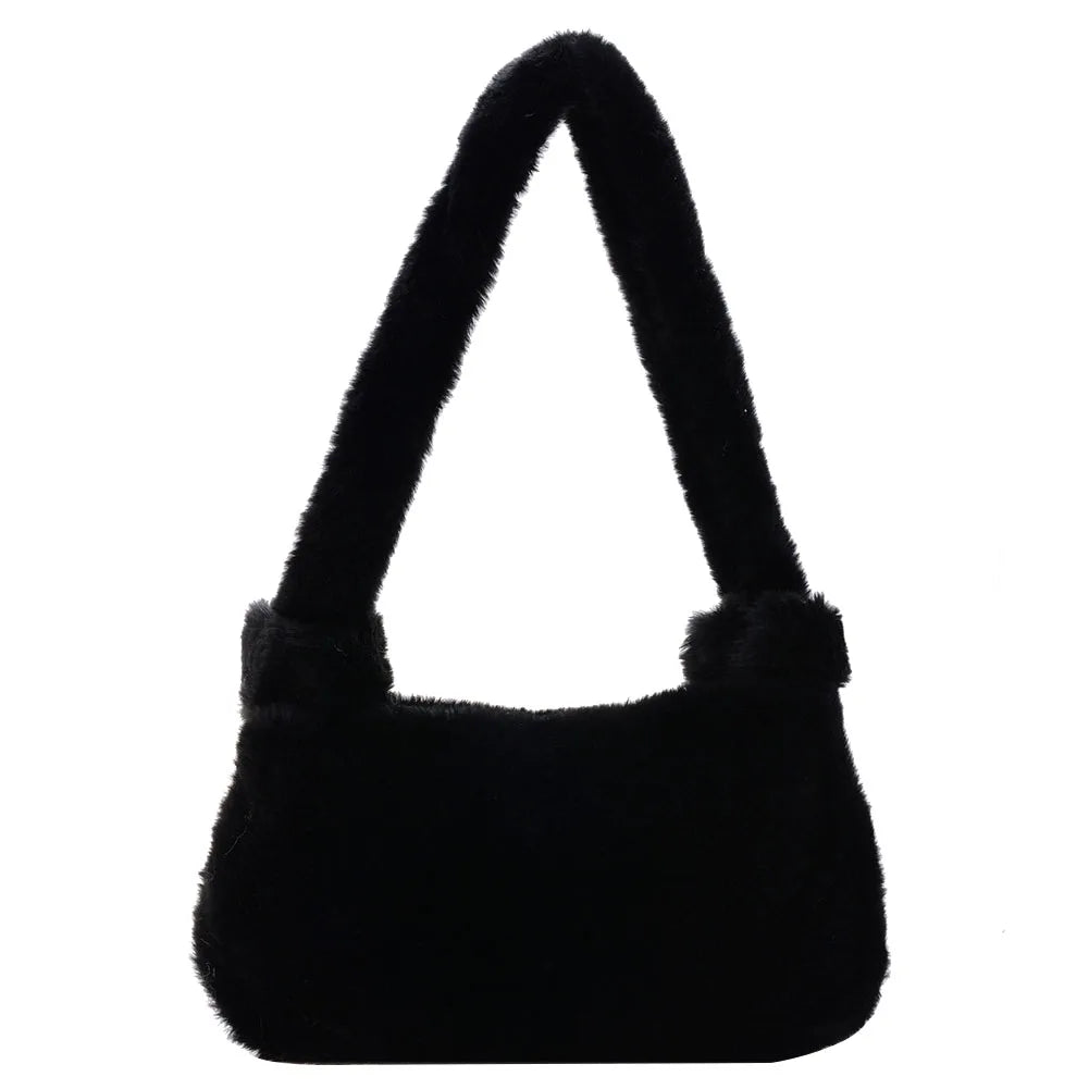 Heart Print Shoulder Bag Winter Soft Plush Crossbody Warm Fluffy Underarm Travel