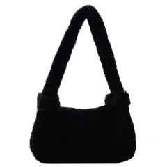 Heart Print Shoulder Bag Winter Soft Plush Crossbody Warm Fluffy Underarm Travel