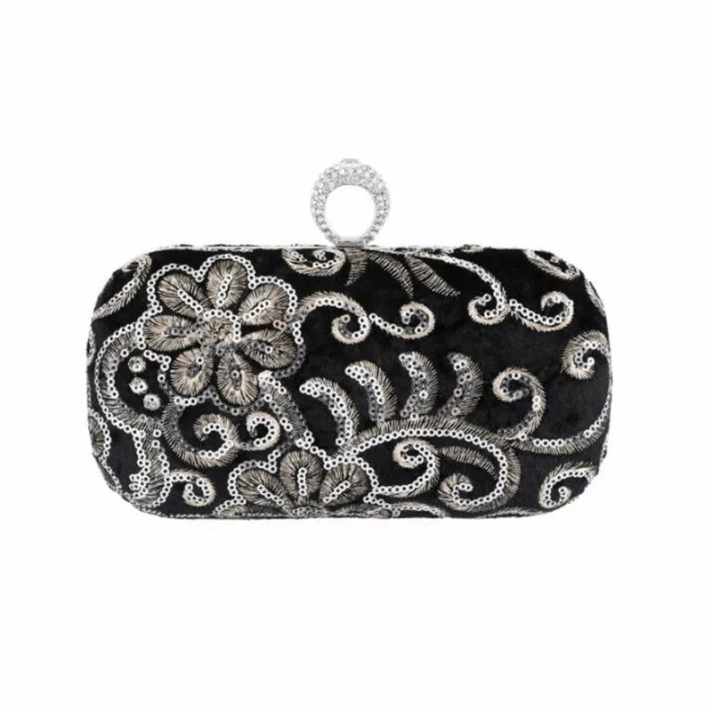 Women Diamond Ring Clutch Bags Sequins Flowers Wedding Banquet Purse
