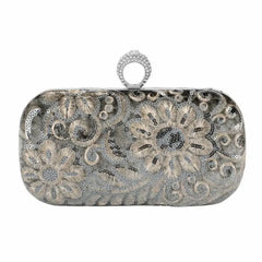 Women Diamond Ring Clutch Bags Sequins Flowers Wedding Banquet Purse