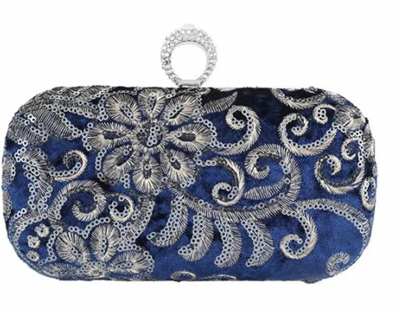 Women Diamond Ring Clutch Bags Sequins Flowers Wedding Banquet Purse