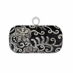 Women Diamond Ring Clutch Bags Sequins Flowers Wedding Banquet Purse