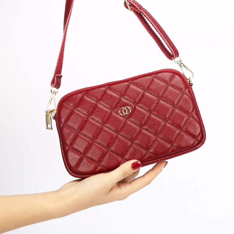 Women Leather Shoulder Bags Diamond Lattice Clutches Ladies Handbag