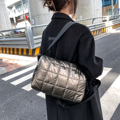 Women Padded Quilted Bag Winter Female Shoulder Bag Shopping Travel Handbag