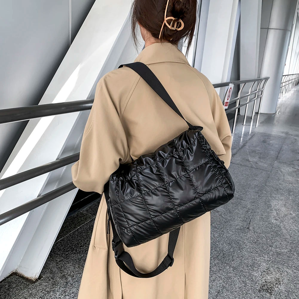 Women Padded Quilted Bag Winter Female Shoulder Bag Shopping Travel Handbag