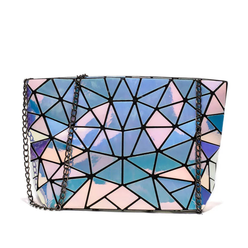 Women Plaid Laser Bag Geometric Chain Shoulder Bags Mini Casual Clutch Handbag