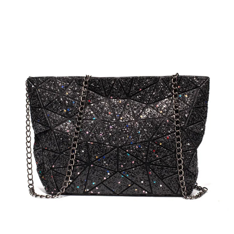 Women Plaid Laser Bag Geometric Chain Shoulder Bags Mini Casual Clutch Handbag