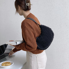 Women Plush Tote Handle Bag Casual Portable Shoulder Handbag