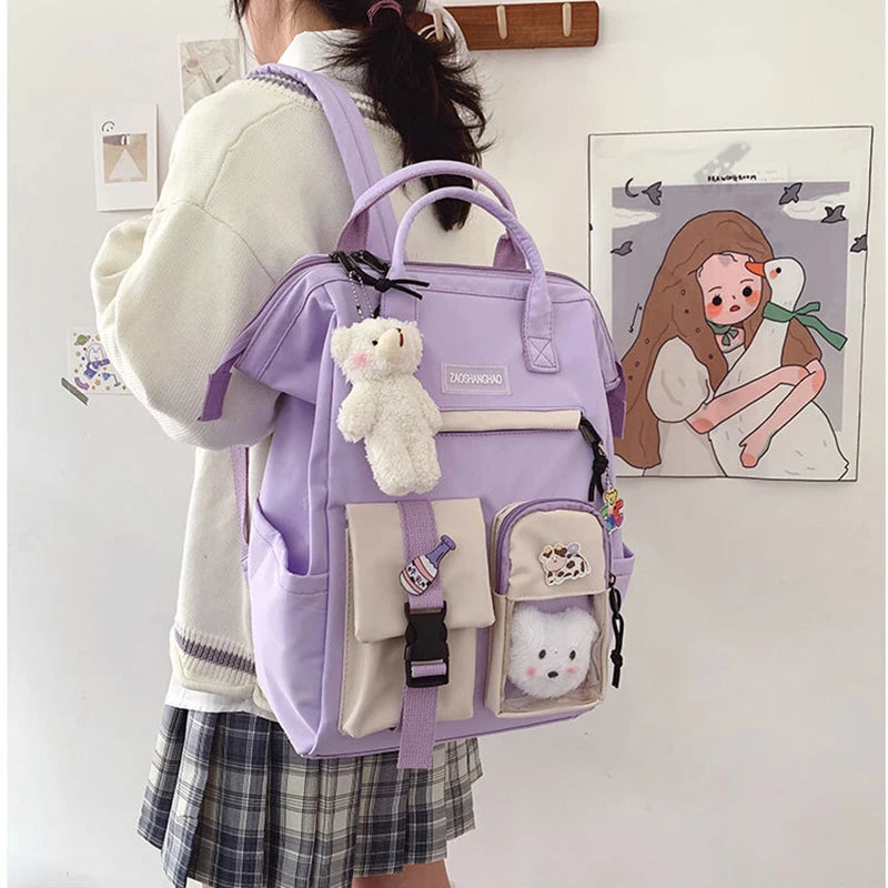 Purple Backpack For Teenage Girls Waterproof School Bags Ladies Casual Travel