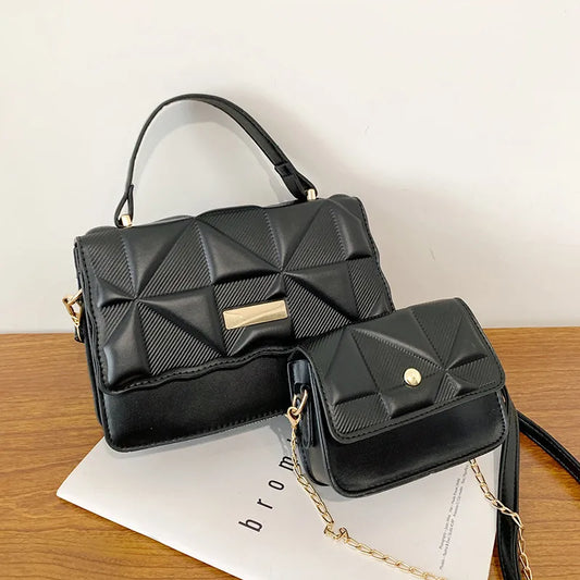 Women PU Leather Tote Crossbody Bag Set Plaid Shoulder Bag