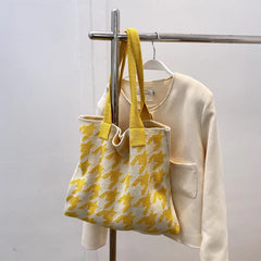 Houndstooth Print Shoulder Bag Knitting Handbag Tote Bag