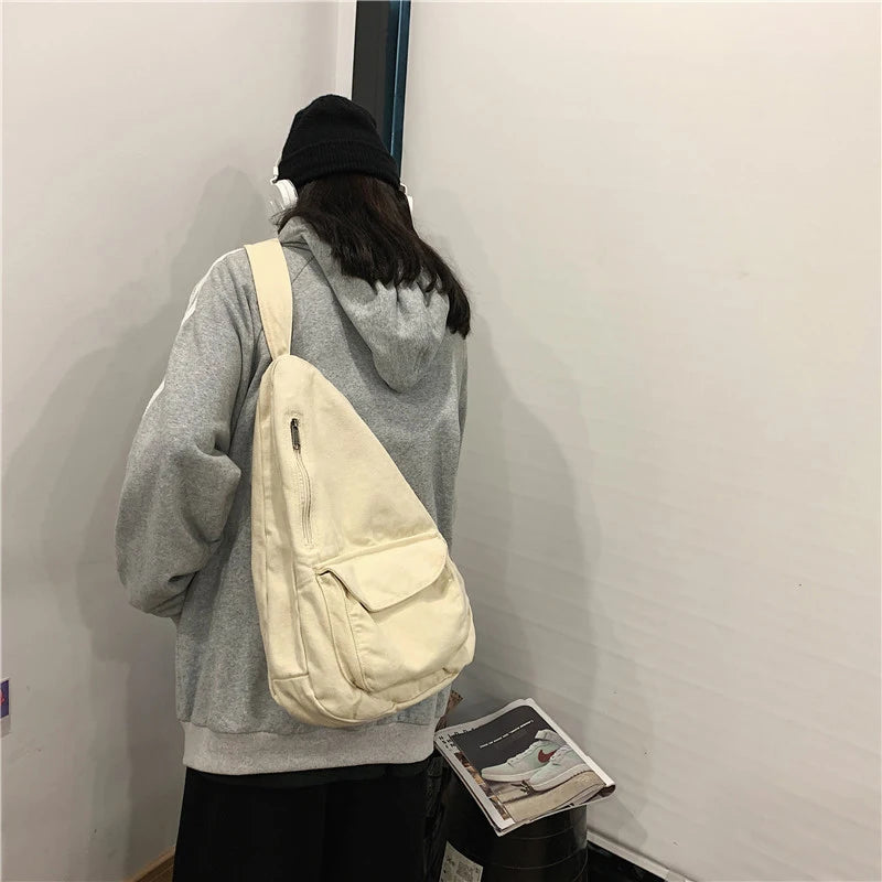 Canvas Crossbody Female Ladies Chest Bag Solid Color