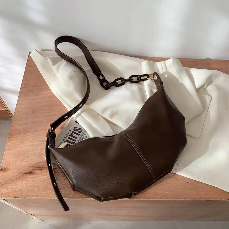 Vintage Leather Crossbody Bag with Chain Strap