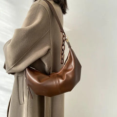 Vintage Leather Crossbody Bag with Chain Strap