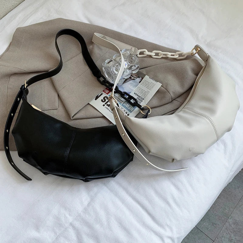 Vintage Leather Crossbody Bag with Chain Strap