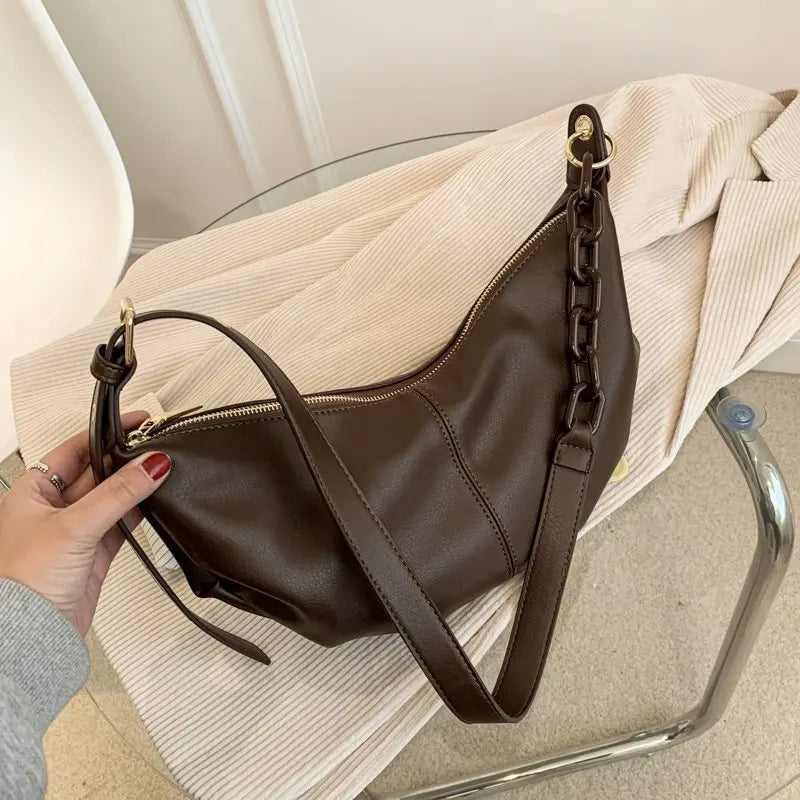Vintage Leather Crossbody Bag with Chain Strap