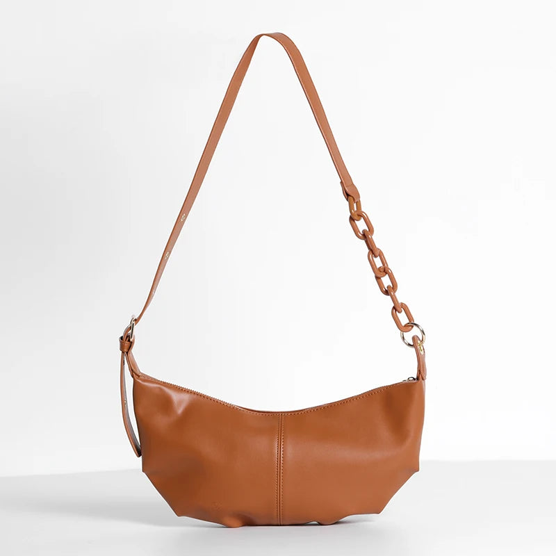 Vintage Leather Crossbody Bag with Chain Strap