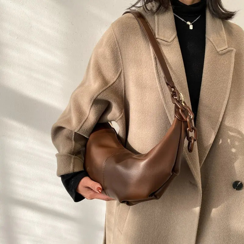 Vintage Leather Crossbody Bag with Chain Strap