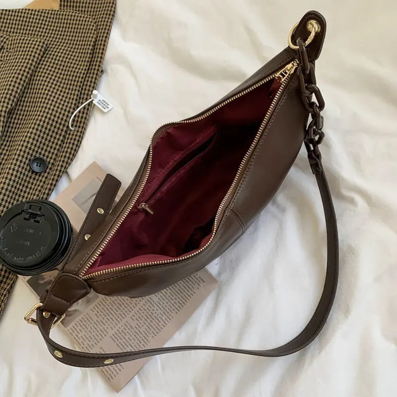 Vintage Leather Crossbody Bag with Chain Strap