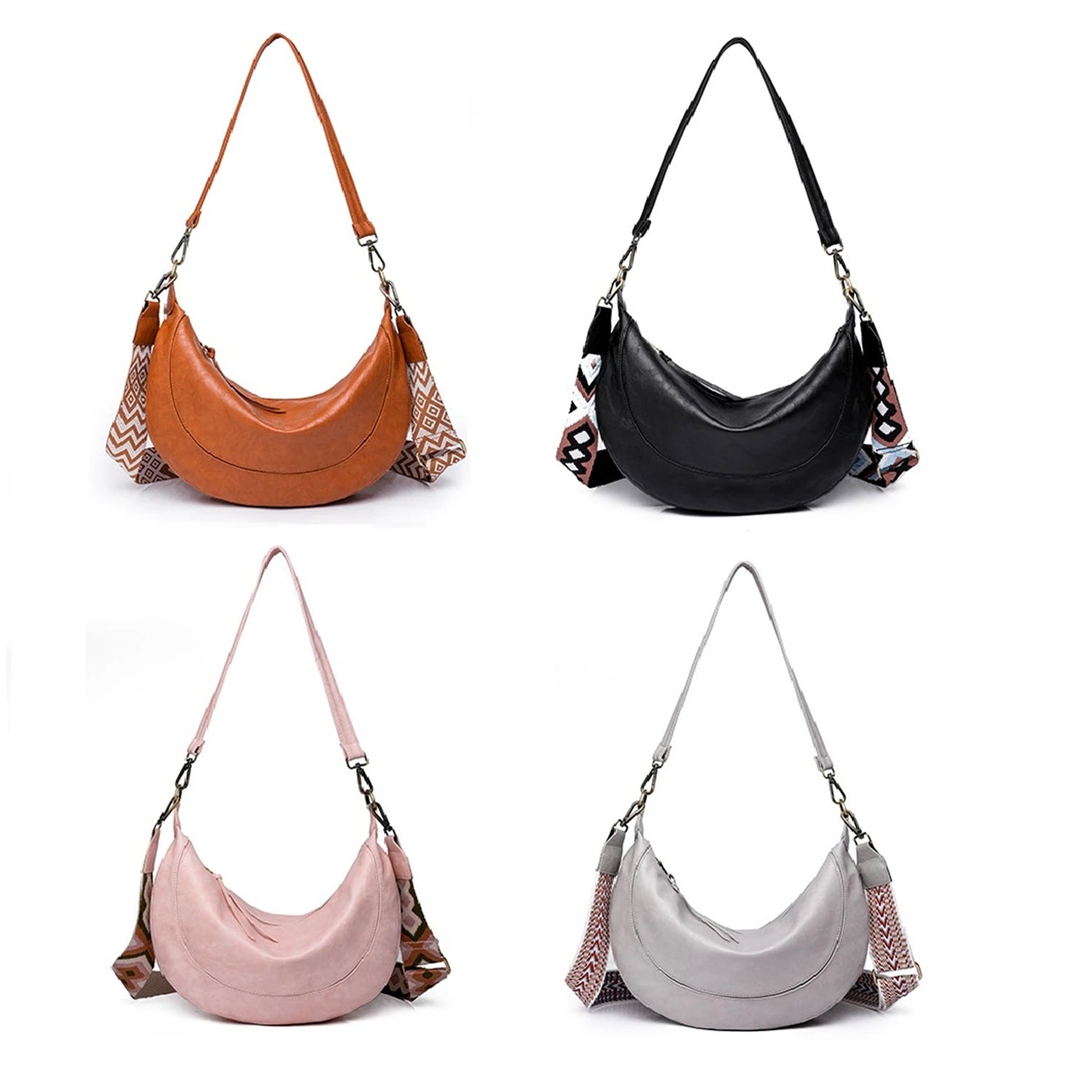 Women Solid PU Crossbody Bag with Guitar Strap Vegan Shoulder Messenger Satchels