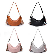 Women Solid PU Crossbody Bag with Guitar Strap Vegan Shoulder Messenger Satchels