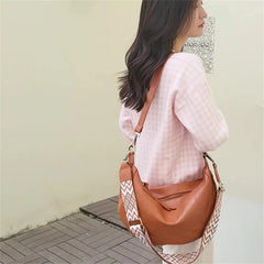 Women Solid PU Crossbody Bag with Guitar Strap Vegan Shoulder Messenger Satchels