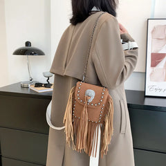 Women Tassel Crossbody Bag Matte Suede Shoulder Bag Feather Messenger Bag