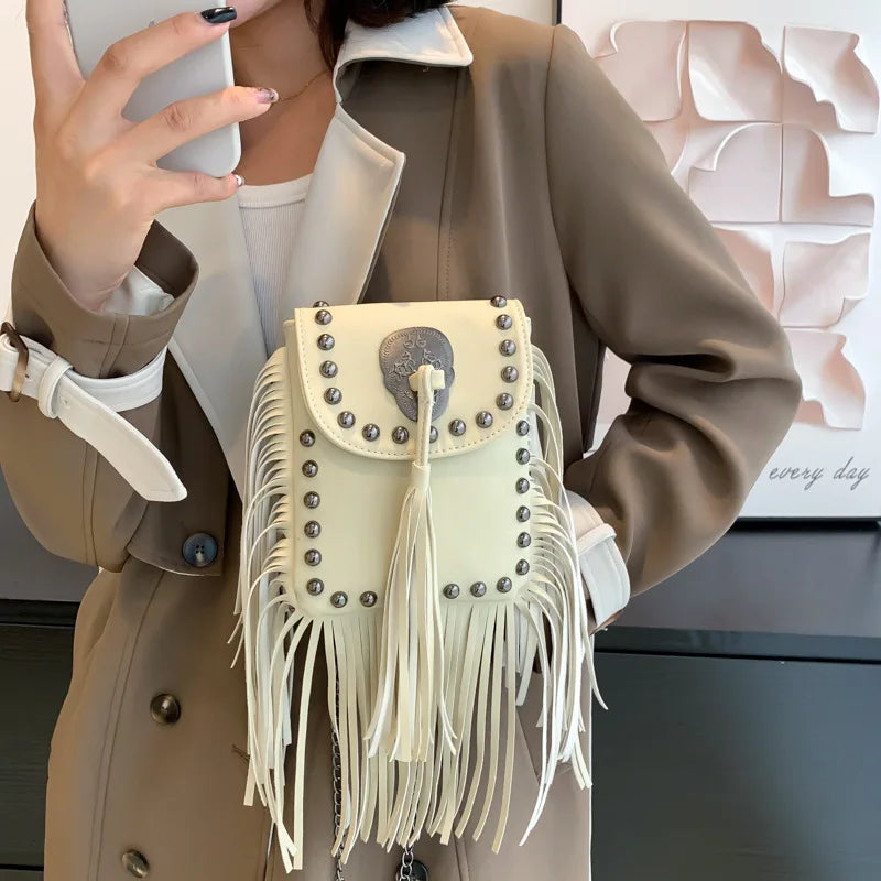 Women Tassel Crossbody Bag Matte Suede Shoulder Bag Feather Messenger Bag