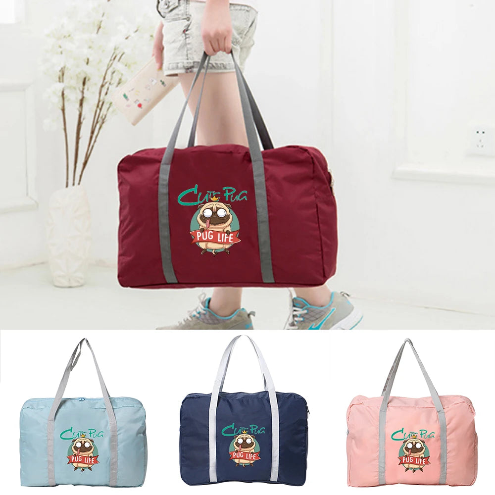 Women Travel Handbag Organizer Large Capacity Waterproof Dog Print Zipper Tote P