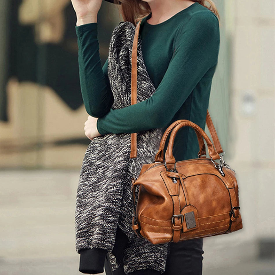 Vintage Leather Shoulder Bag Casual Tote Travel Bag