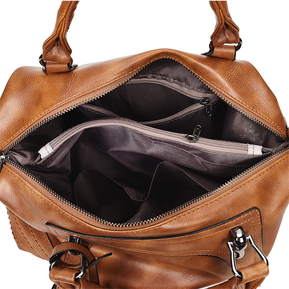 Vintage Leather Shoulder Bag Casual Tote Travel Bag