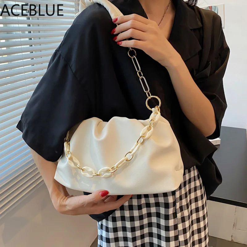 Women Chain Dumpling Clip Purse Bag Clutch Cloud Underarm Shoulder Bag