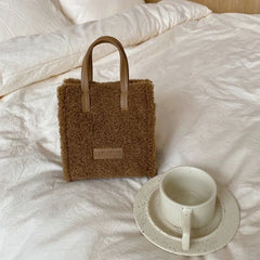 Women Winter Shoulder Bag Lamb Wool Warm Soft Autumn Ins Cross-body Beige Khaki