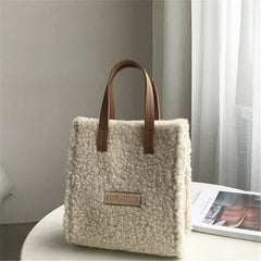 Lamb Wool Winter Shoulder Bag Soft Autumn Square Cross-body Beige