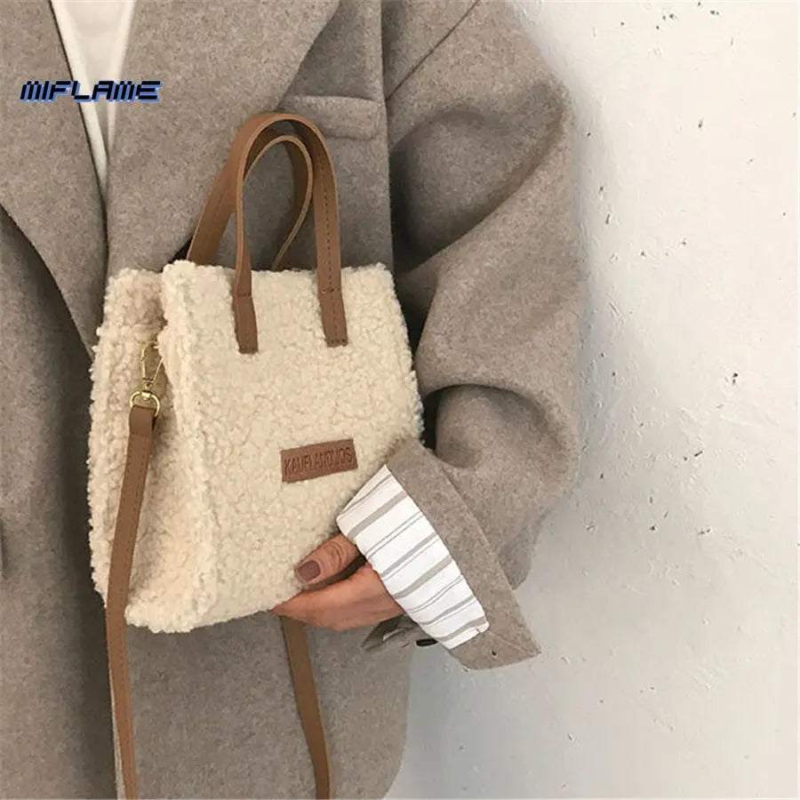 Lamb Wool Winter Shoulder Bag Soft Autumn Cross-body Beige Khaki Girls
