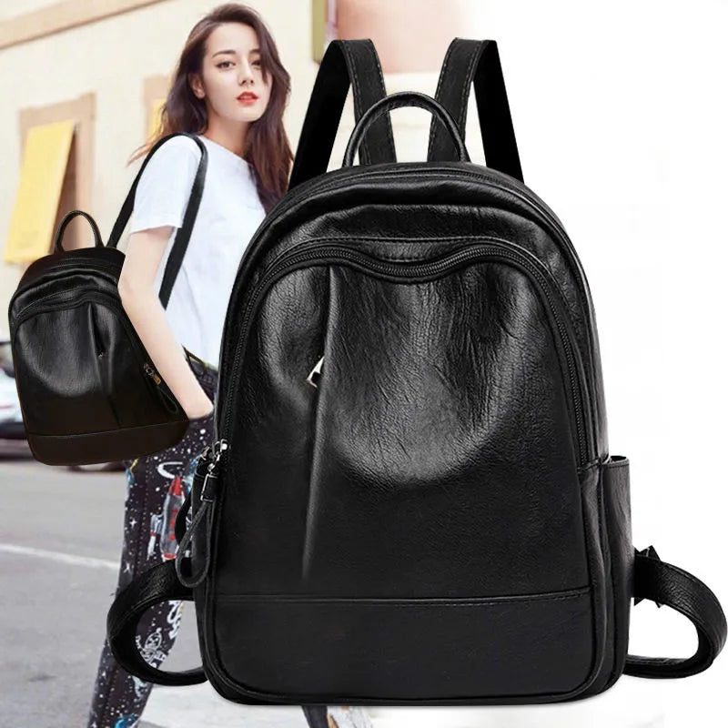 Women's PU Leather Travel Shoulder Bag Girl School Backpack