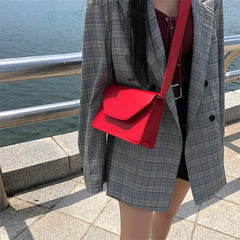 Women's Crossbody Bags Retro Wide Strap Small Square Lady Shoulder Bags