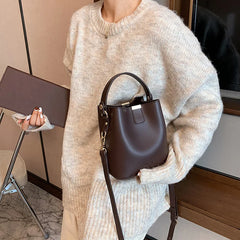 Women's Bucket Crossbody Bags Solid PU Leather Handbags