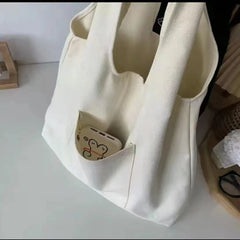 Women's Mushroom Print Canvas Tote Bag, Large Capacity Shoulder Handbag
