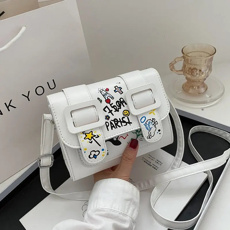 Graffiti Shoulder Bag PU Leather Messenger Bag