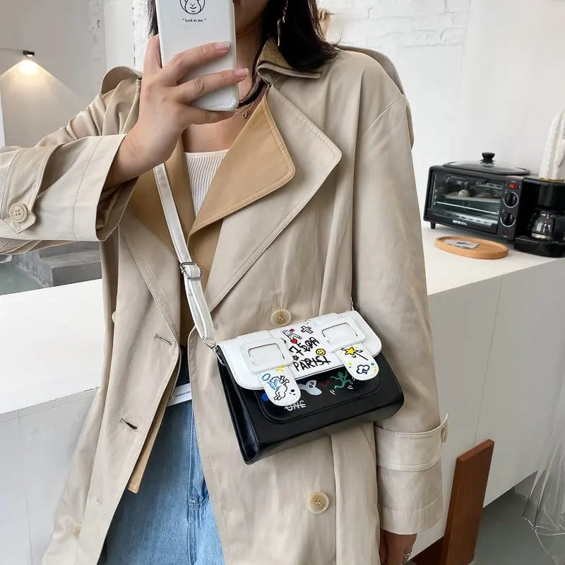 Graffiti Shoulder Bag PU Leather Messenger Bag