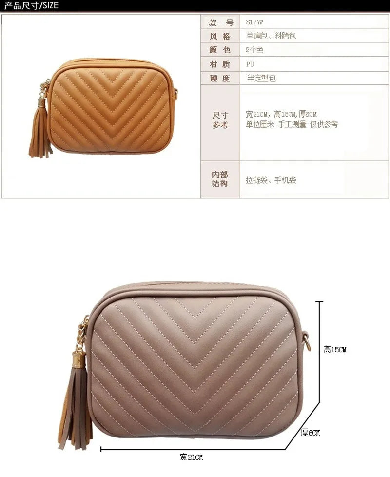 Women's PU Leather Chain Crossbody Bag Tassel Shoulder Bag