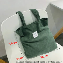 Women's Canvas Shopper Shoulder Bag with Corduroy Material