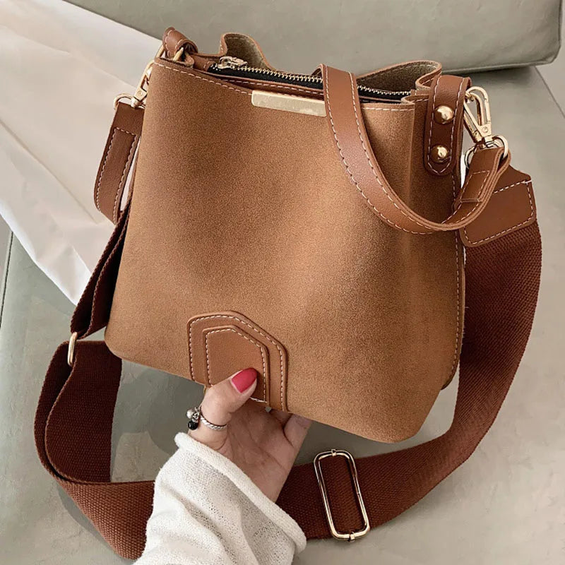 Vintage Leather Bucket Bag Crossbody Handbag