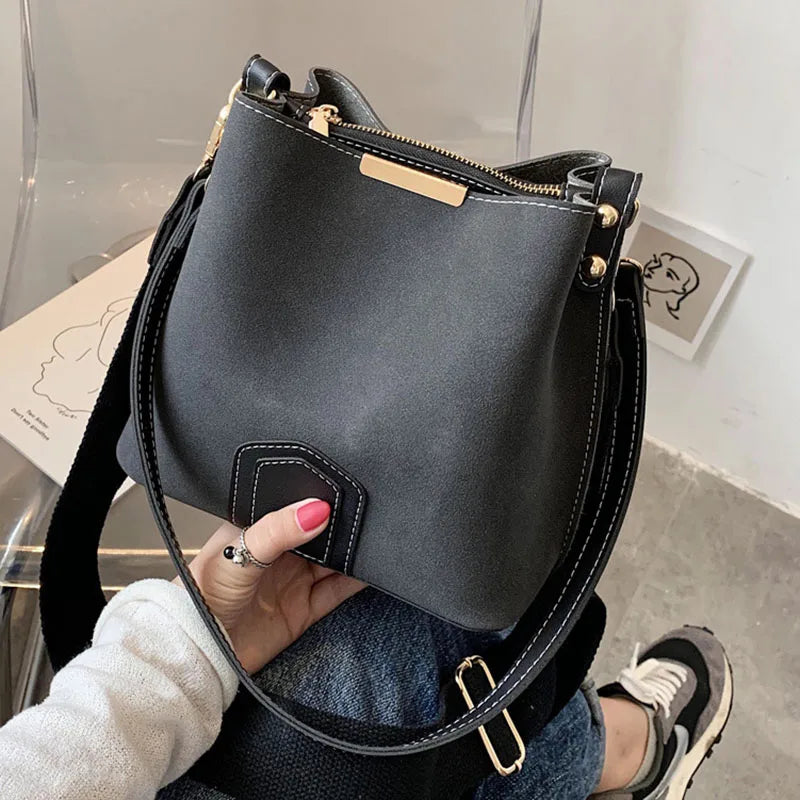 Vintage Leather Bucket Bag Crossbody Handbag