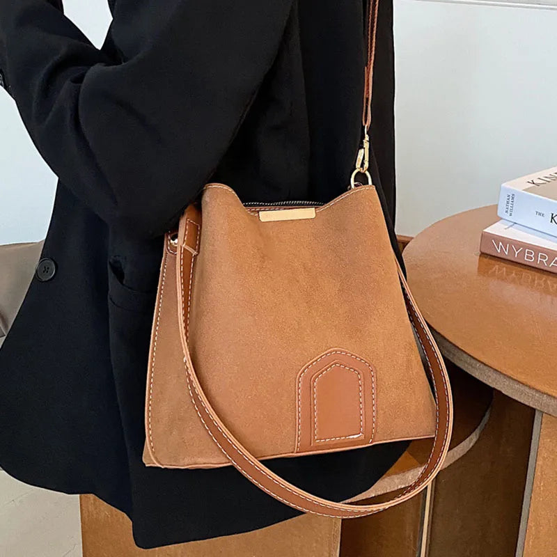 Vintage Leather Bucket Bag Crossbody Handbag