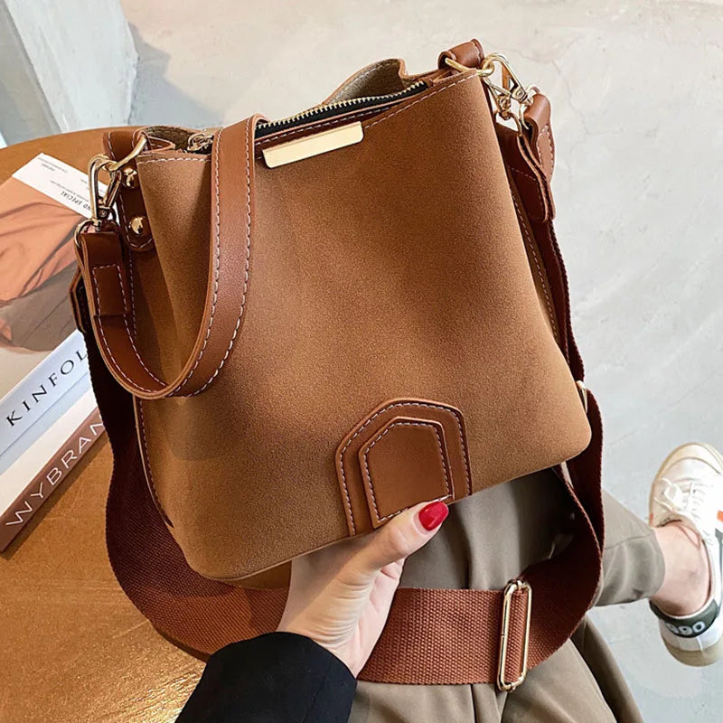Vintage Leather Bucket Bag Crossbody Handbag