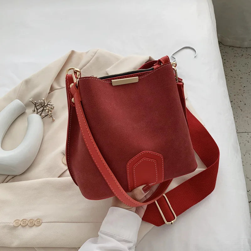 Vintage Leather Bucket Bag Crossbody Handbag