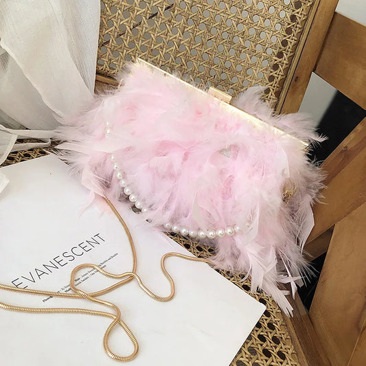 Ostrich Hair One-Shoulder Chain Bag Messenger Bag